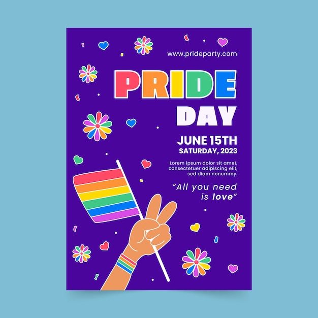 Vector flat vertical poster template for pride month celebration