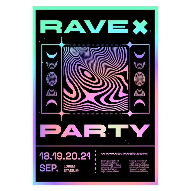 Flat vertical poster template for rave party