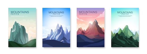 Modello di poster verticale piatto con paesaggio di montagne e cielo isolato illustrazione vettoriale