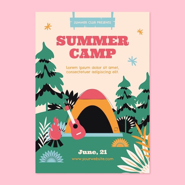 Flat vertical poster template for summer camp