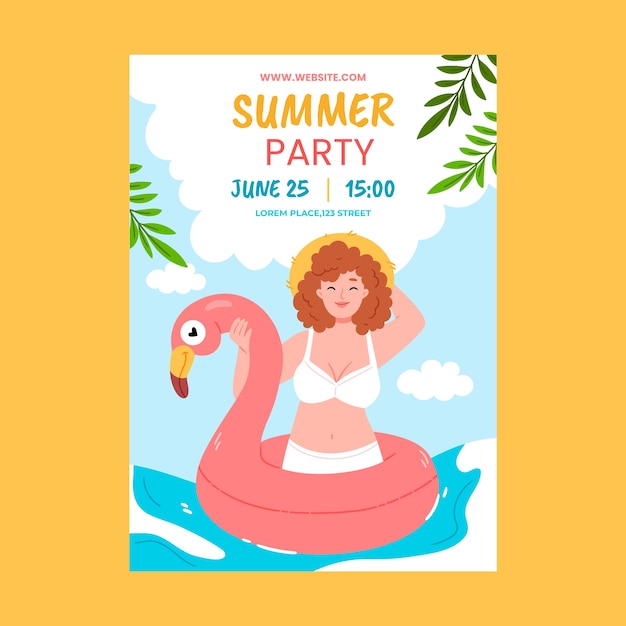여름 시즌 축하를 위한 평면 수직 포스터 템플릿