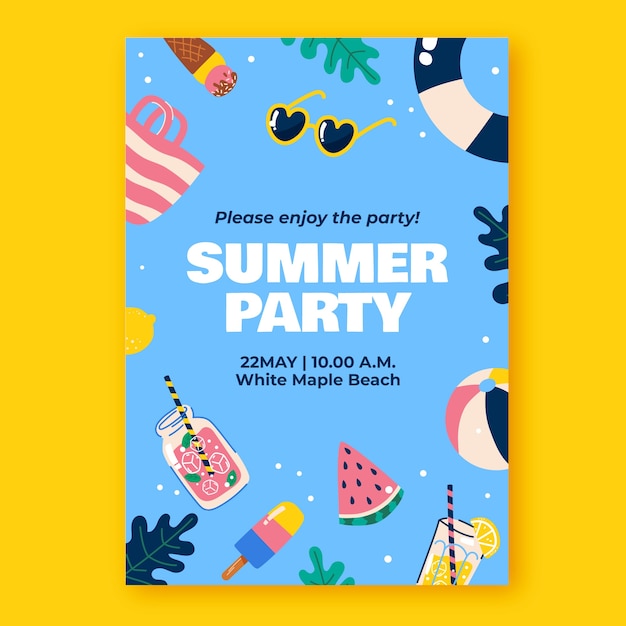 Vector flat vertical poster template for summer season celebration