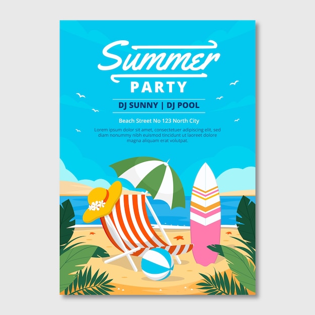 Flat vertical poster template for summertime