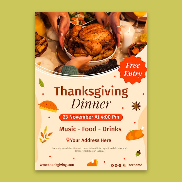 Vector flat vertical poster template for thanksgiving celebration