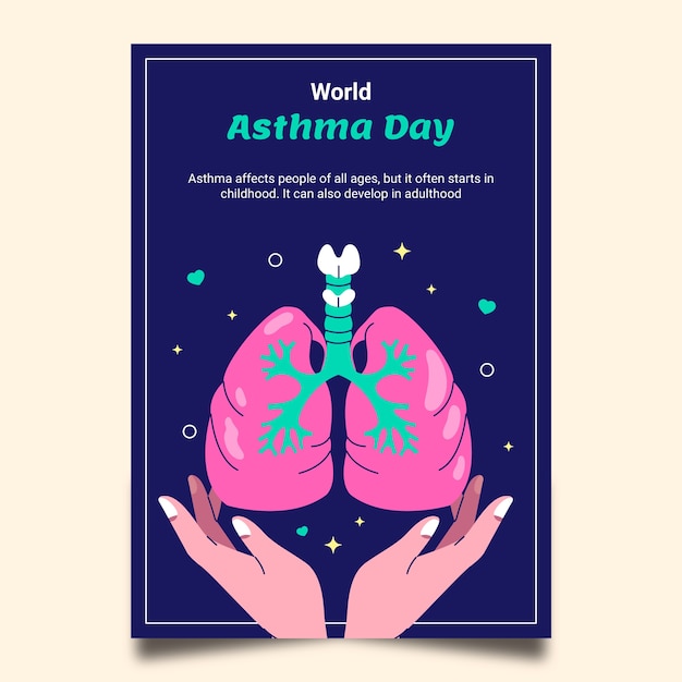 Vector flat vertical poster template for world asthma day awareness