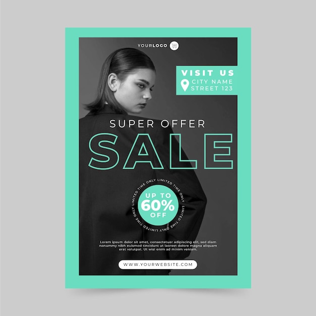 Vector flat vertical sale poster template with photo