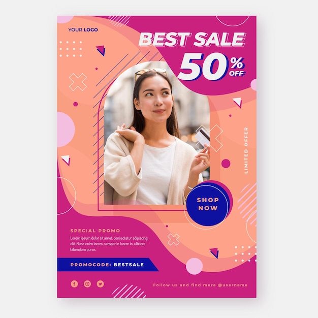 Flat vertical sale poster template with photo