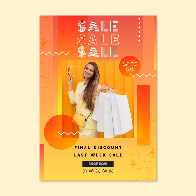 Flat vertical sale poster template with photo