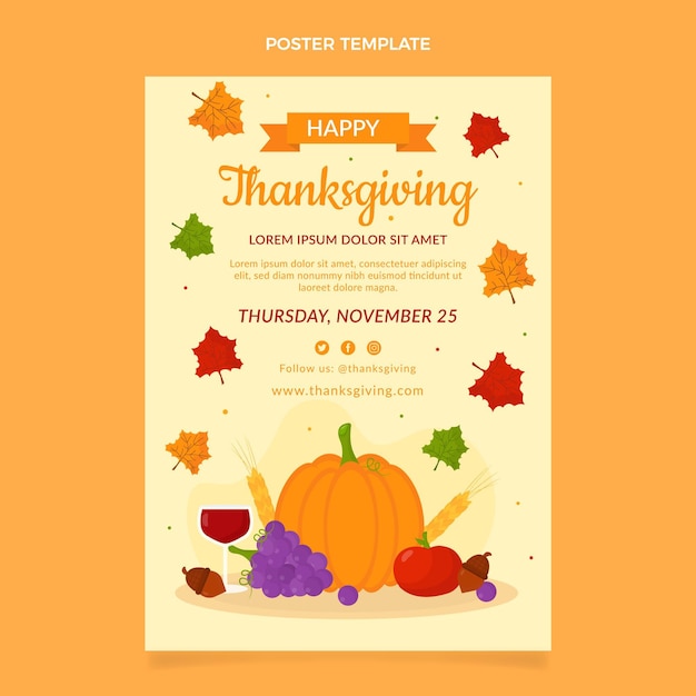 Flat vertical thanksgiving poster template