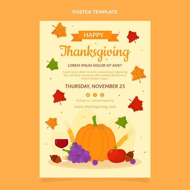 Vector flat vertical thanksgiving poster template