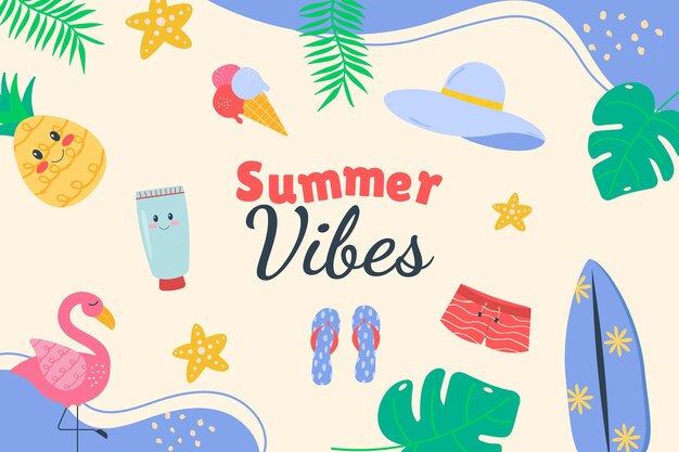 Vector flat vibes summer background doodle style