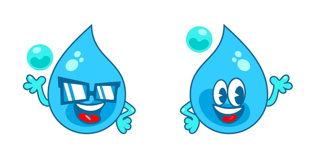 Vector flat water drop cartoon mascot characters vector illustration