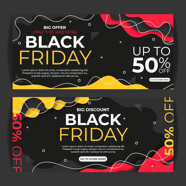 Vector flat wavy black friday horizontal banners set