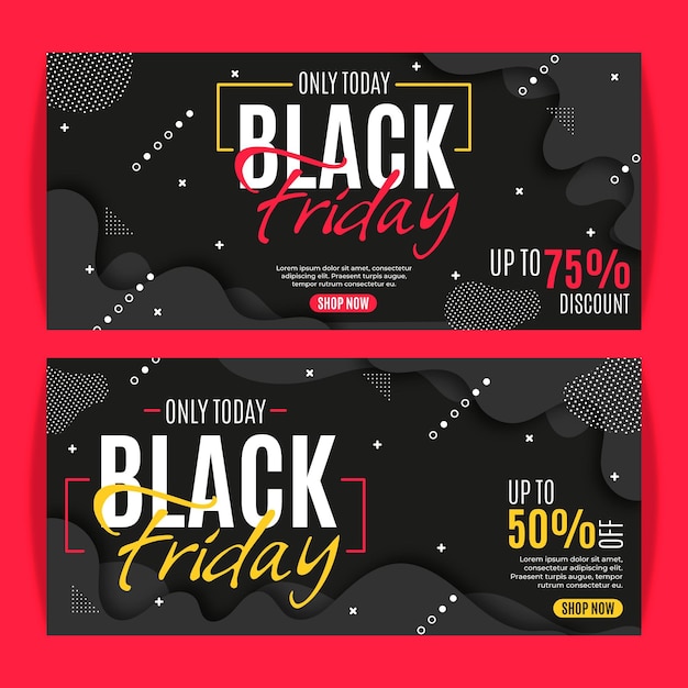 Vector flat wavy black friday horizontal banners set