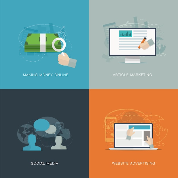 Flat web advertisiment and social media development vector concepts