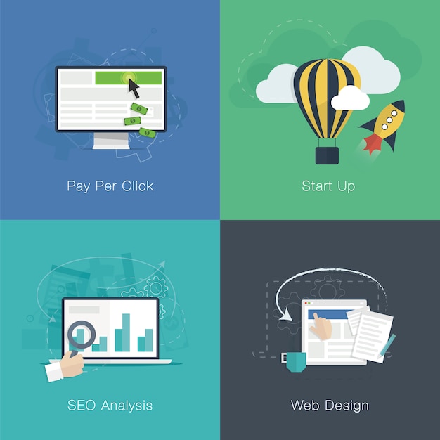 Flat web development business concepts vector set