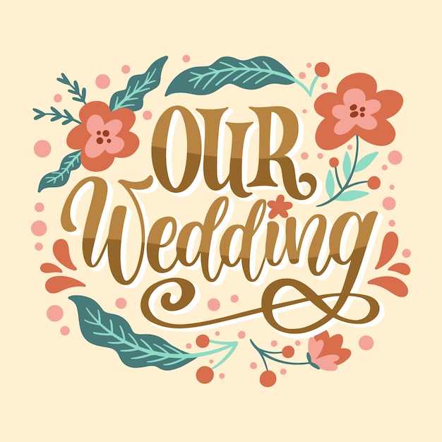 Vector flat wedding lettering template