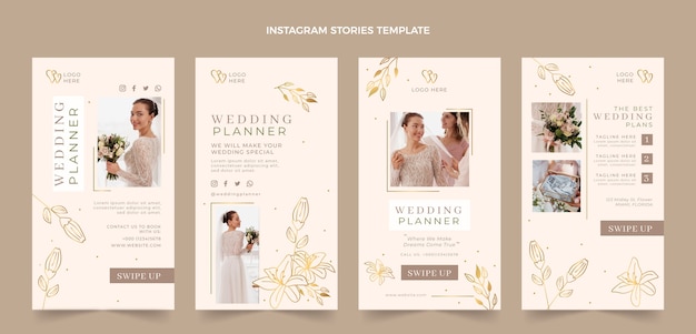 Vettore collezione di storie di instagram di wedding planner piatto