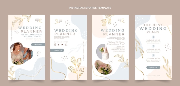 Vettore collezione di storie di instagram di wedding planner piatto