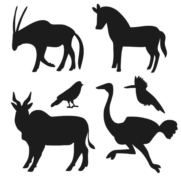Vettore collezione di silhouette di animali selvatici piatti