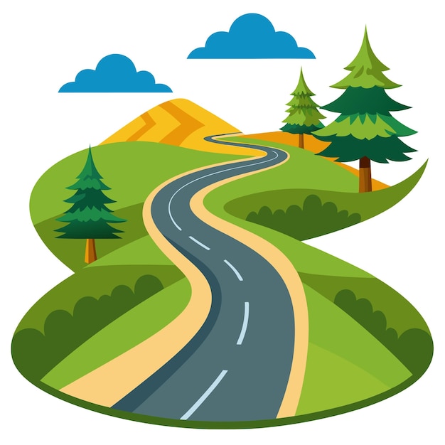  Flat winding road clipart cartoon style vector illustration | Premium ...