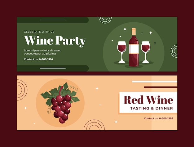 Flat wine party horizontal banners