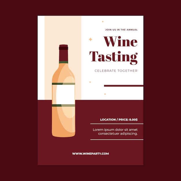 Flat wine party poster template