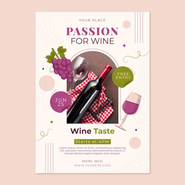 Vector flat wine tasting vertical poster template