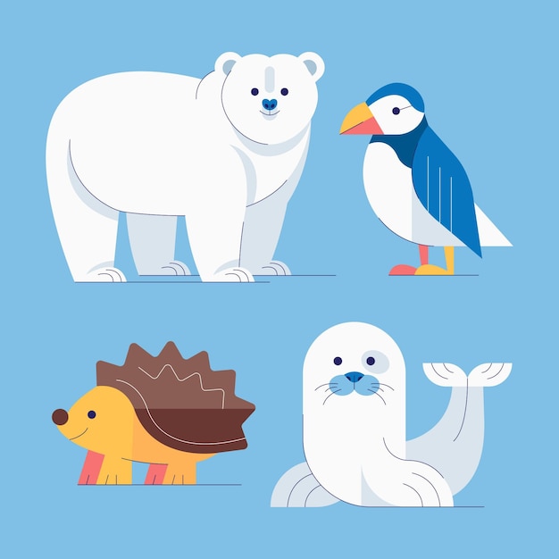 Flat winter animals collection