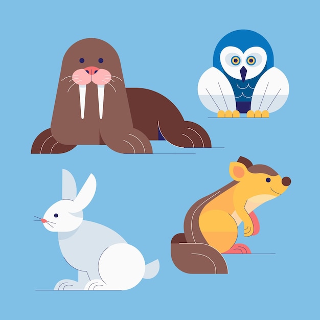 Flat winter animals collection