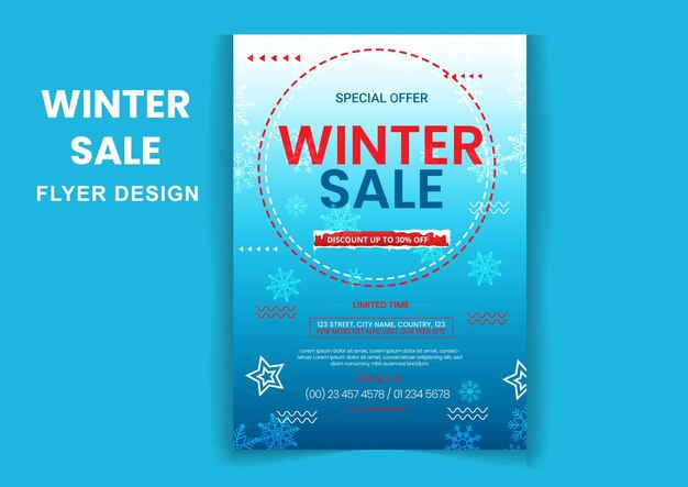 Flat winter big sale flyer design template