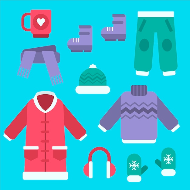平らな冬服と必需品のコレクション