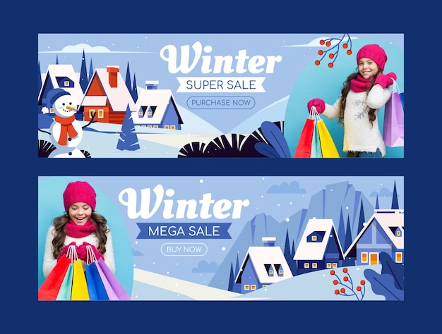 Vector flat winter horizontal banner template