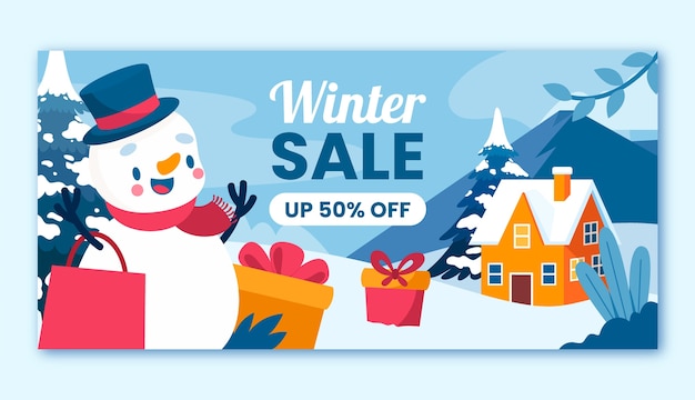 Vector flat winter horizontal sale banner template