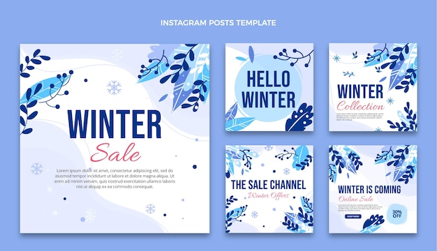 ベクトル 平らな冬のinstagramの投稿コレクション