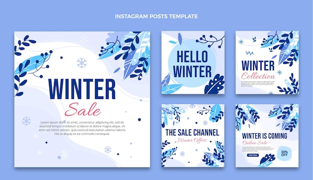 Vector flat winter instagram posts collection