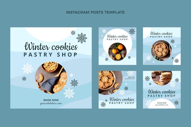 Collezione di post instagram invernali piatti