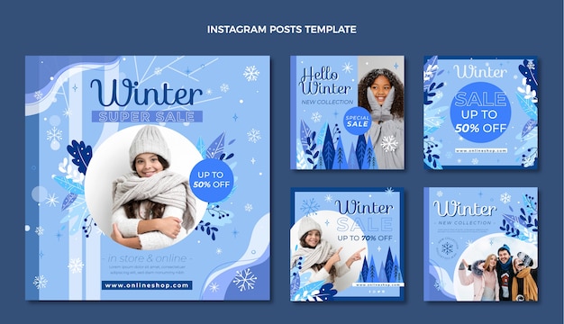 Vector flat winter instagram posts collection