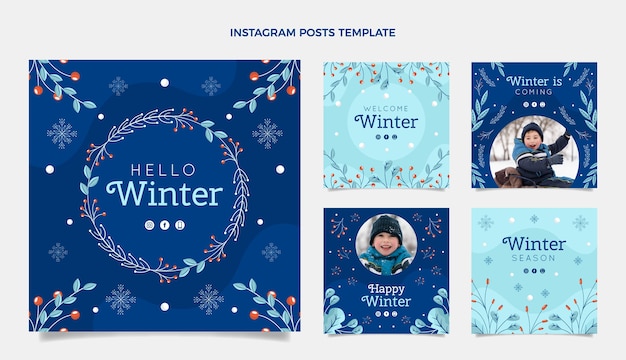 Collezione di post instagram invernali piatti