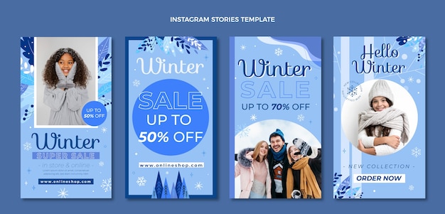 Vector flat winter instagram stories collection