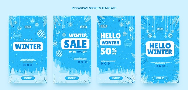 Flat winter instagram stories collection