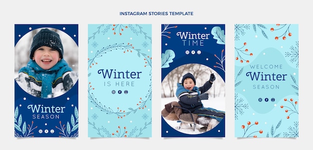 Vector flat winter instagram stories collection