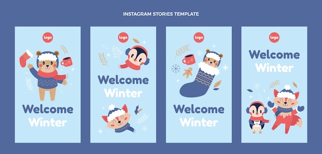 Flat winter instagram stories collection