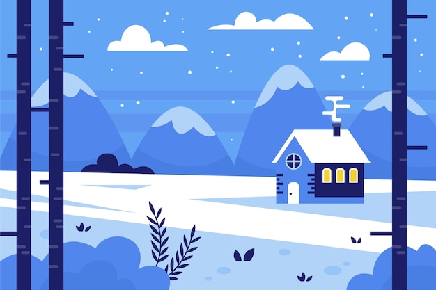 Flat winter landscape illustration