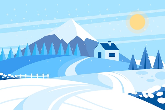 Flat winter landscape illustration