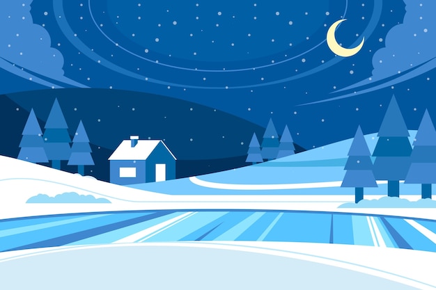 Vector flat winter landscape illustration