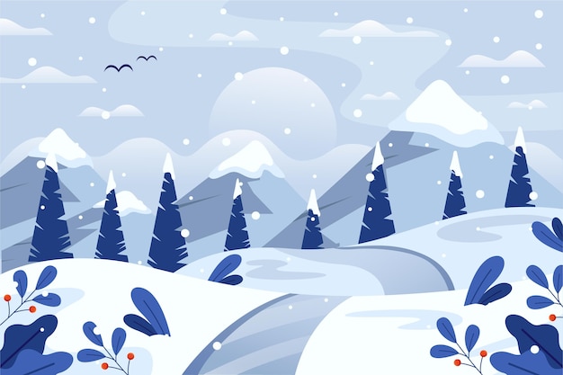 Vector flat winter landscape with forest