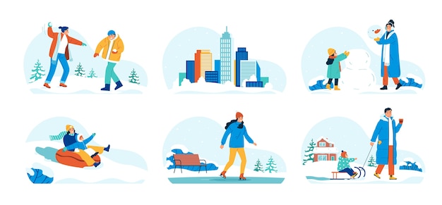 Vector flat winter mini compositions