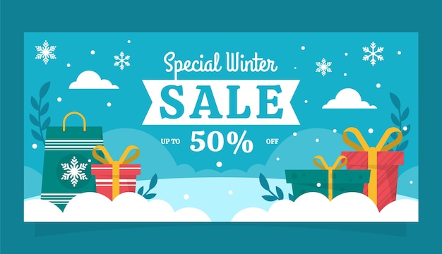 flat winter sale horizontal banner template