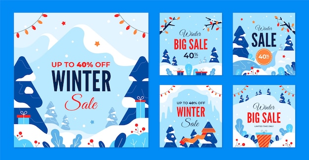 Flat winter sale instagram posts collection